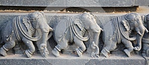 Elephant statues on the walls of Hindu temple