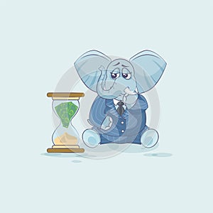 Elephant sticker emoticon sits at hourglass