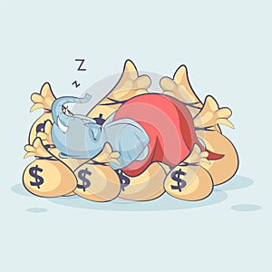 Elephant sticker emoticon sleeps on bags money