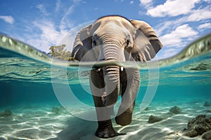 An elephant swiming in the ocean
