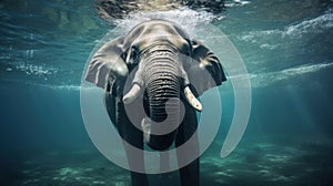 An elephant swiming in the ocean