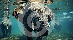 Elephant swimming underwater in the sea