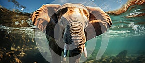 Elephant swimming underwater in the sea