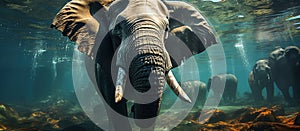Elephant swimming underwater in the sea
