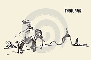 Elephant temple Thailand vector drawn sketch