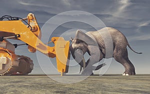 An elephant tries its force