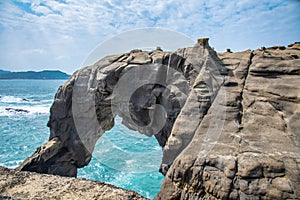 Elephant Trunk Rock in Shenao Keelung, New Taipei, Taiwan beside the ocean coast