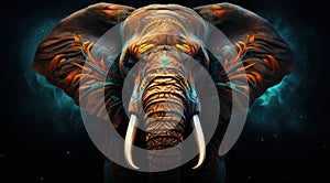 an elephant in tusks with white feathers