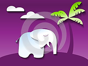 Elephant in ultraviolet jungle, paper art style vector