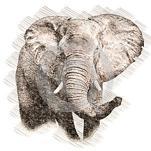 Elephant in Vintage Steampunk Da Vinci Drawing Style