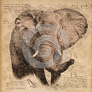 Un elefante antico disegno stile 