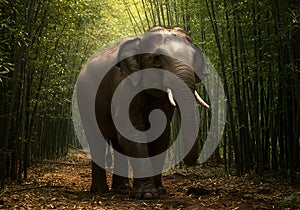 Elephant walking through bamboo forest