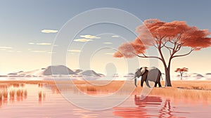 An elephant walking in a grassy area next to a body of water