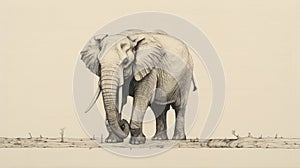 Elephant Walking: Minimalist Woodblock Print Illustration photo