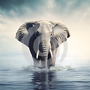 Elephant walking on water