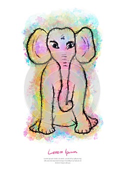 Elephant watercolor illustration, animal paint,Hand sketc photo