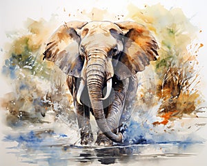 The elephant watercolor pnting is by water color. photo