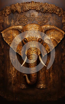 Elephant on a wooden background.