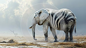 Elephant with Zebra Stripes - AI Generated