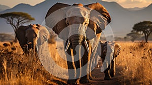 Elephants in Amboseli National Park, Kenya, Africa. Generative AI