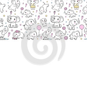 Elephants background. funny little elephants in action poses vector template for print design projects