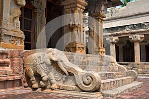 Elephants of the balustrades, Subrahmanyam shrine, Brihadisvara Temple complex, Tanjore, Tamil Nadu