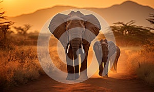 Elephants on Dirt Road