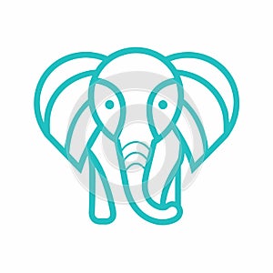 An elephants head featuring a long trunk and impressive tusks in close-up view, Design a clean and minimalist logo using a single