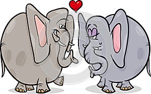 Elephants in love cartoon illustration