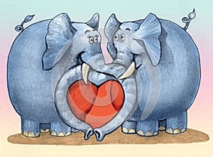 Elephants in love humorous draw