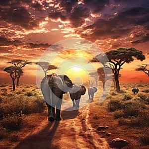 Elephants in Serengeti National Park, Tanzania  Made With Generative AI illustration