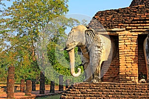 Elephants Statue At Wat Chang Lom, Sukhothai, Thailand