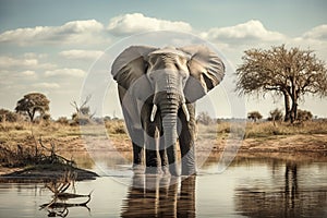 Elephants on a waterhole in africa