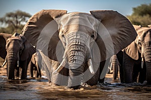 Elephants on a waterhole in africa