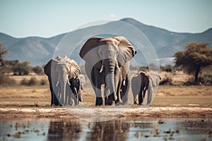 Elephants on a waterhole in africa