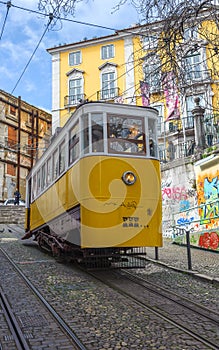 Elevador da Gloria, famous funicular in Lisbon, Portugal