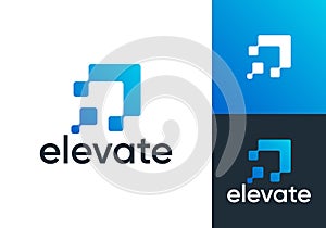 elevate growth logo. arrow statistics technology vector design