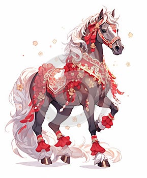 Elevate Prosperity: Chinese New Year with Golden Ornament Animal Zodiac Horse, Symbolic Festive Decor