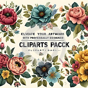 Elevate your artwork with professionally designed floral cliparts packs photo