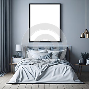 Elevate Your Bedroom with a Cozy Empty Poster Frame Mockup
