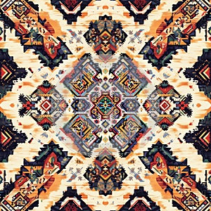 High-Resolution Seamless Aztec Tribal Pattern with Bright Geometric Motifs for Boho and Ethnic Design Projects