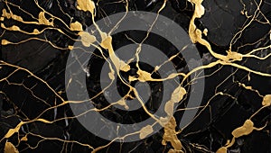 Portoro Black Marble Texture with Striking Gold Veins. AI Generate photo