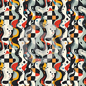 Seamless Checkered Pattern with Organic Flow, Fluid Bent Shapes, Modern Abstract Design for Apparel, Home Decor, Accessories photo