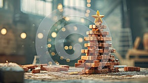 Elevate your festive spirit with a whimsical Christmas tree crafted from a stack of bricks, Ai Generated