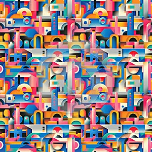 Colorful Abstract Urban Landscape Pattern - Seamless Geometric Art for Home Decor & Apparel photo