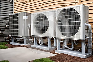 Heating and air conditioning units outside a house. home improvement and climate control