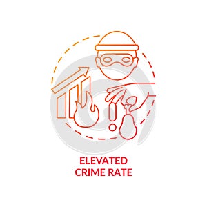 Elevated crime rate red gradient concept icon