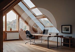 Elevated Efficiency: Luxurious Bright Modern Attic Office Space