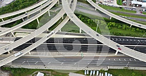 Elevated freeway intersection in American city of Tampa, Florida with fast moving cars. USA transportation