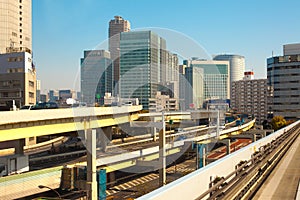 Elevated freeways and city skyline in Tokyo